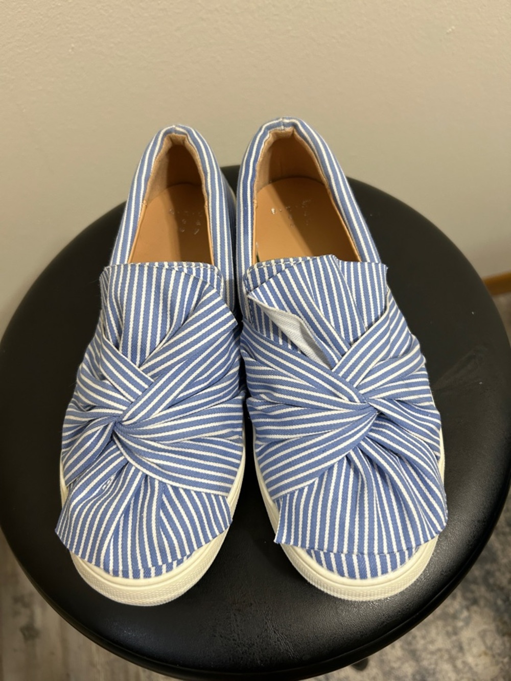 a new day Blue & White Striped Knot Slip-On Sneakers